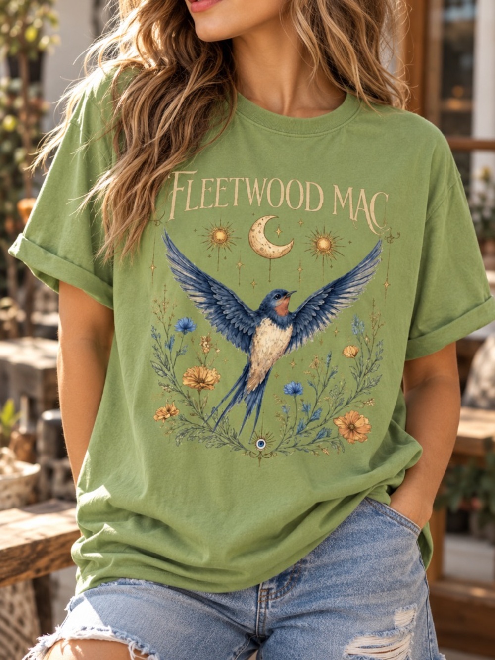 Fleetwood Mac Shirt Songbird Moon Wildflower Graphic Tee Gildan